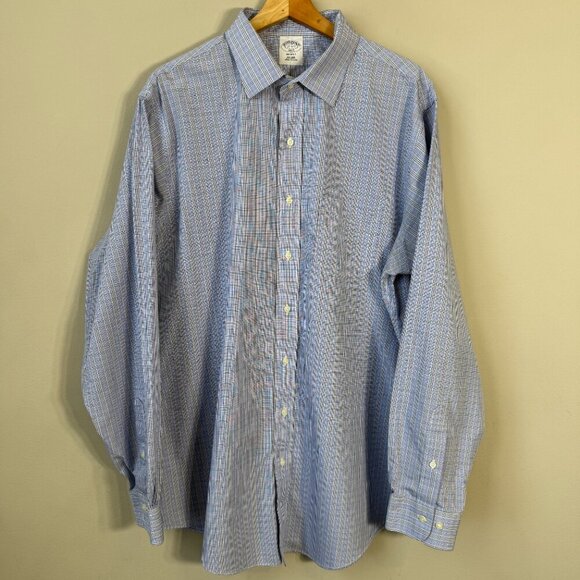 Brooks Brothers Regent Plaid Non Iron Button Up Dress Shirt Men's 17 6/7 Blue - Picture 4 of 13